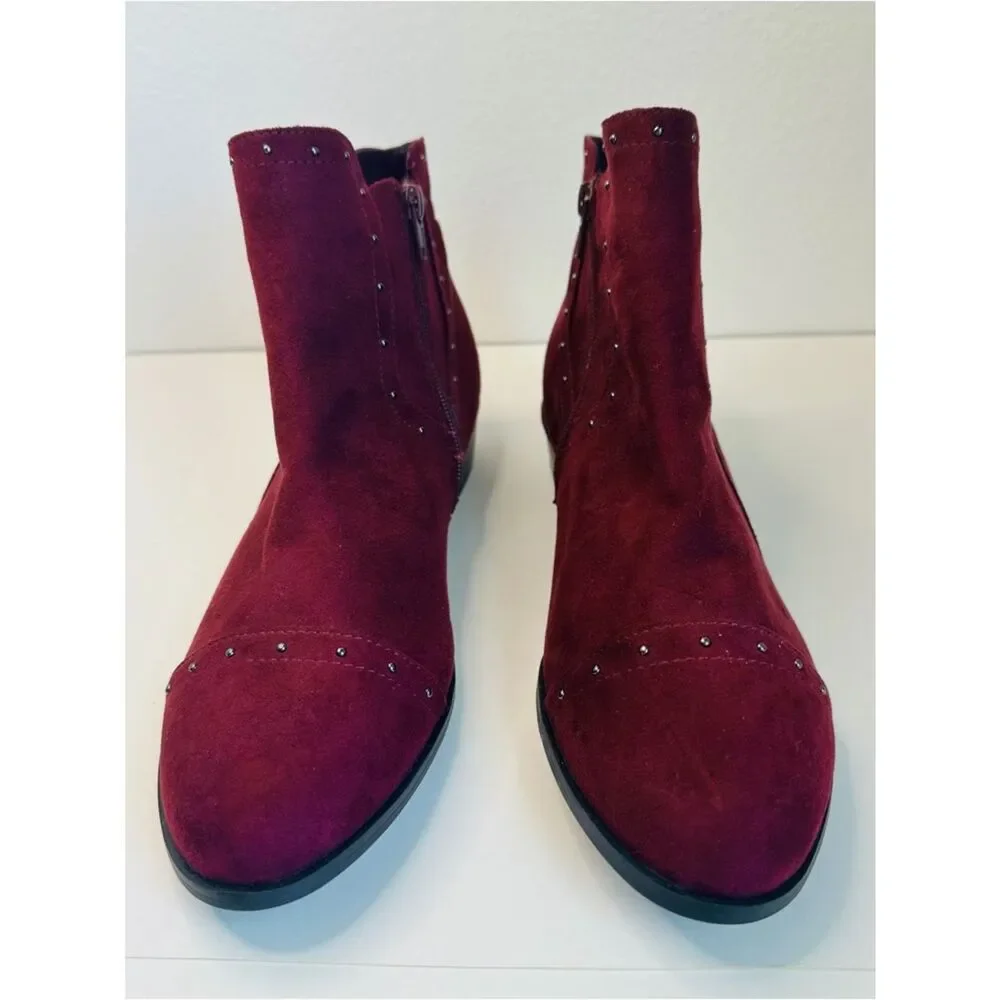 Liz Claiborne Burgundy Vegan Suede Studded Booties Size 11